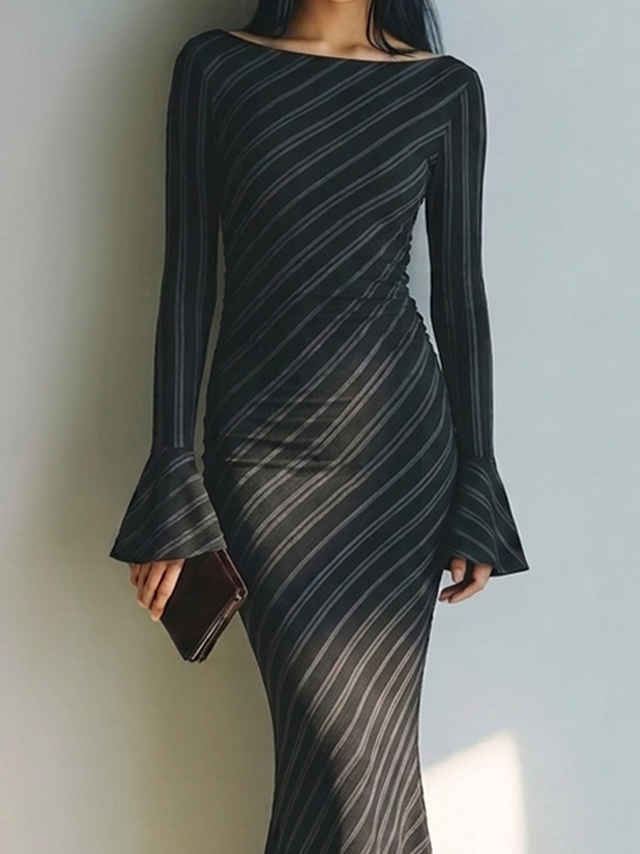 Women's Off-Shoulder Diagonal-Stripe Stretch Knit Mermaid Maxi Dress MDZ1321H4ZRK