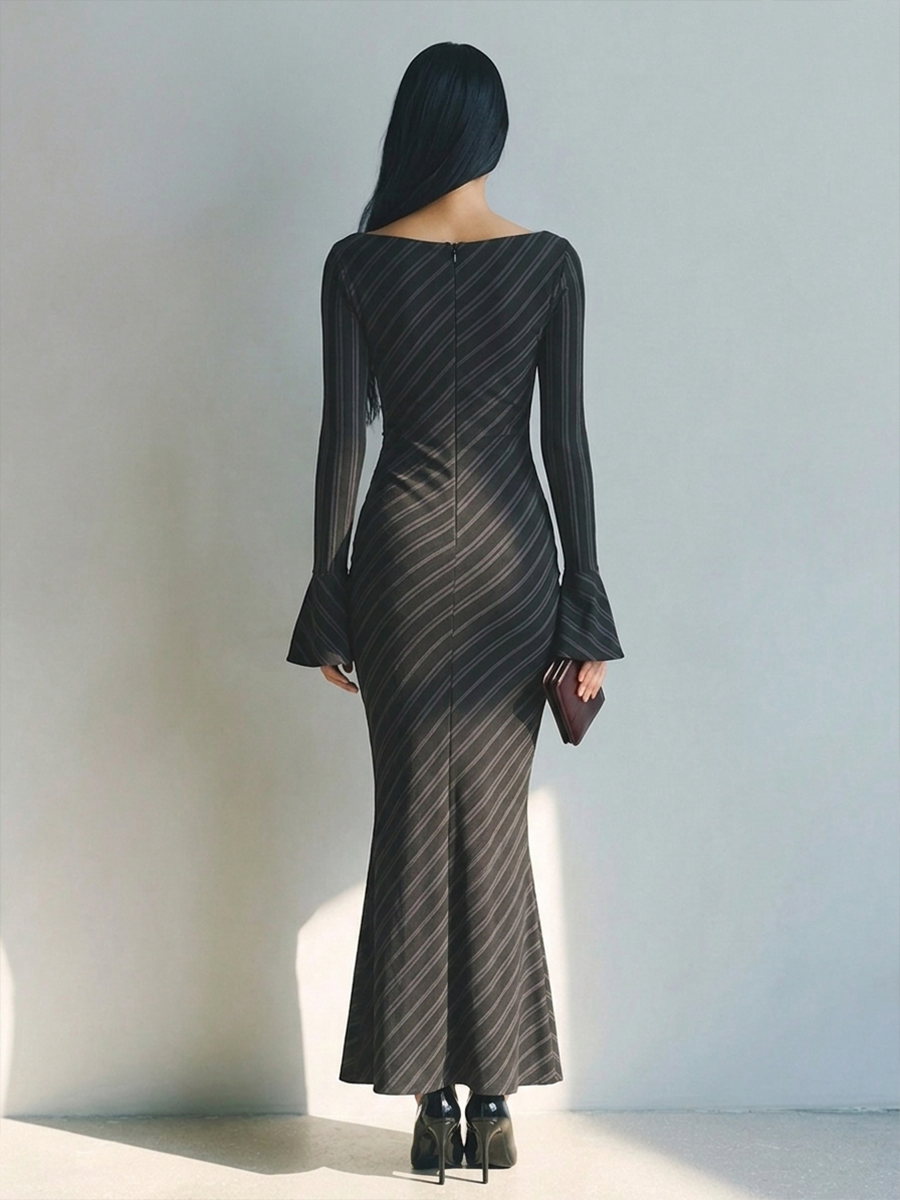 Women's Off-Shoulder Diagonal-Stripe Stretch Knit Mermaid Maxi Dress MDZ1321H4ZRK