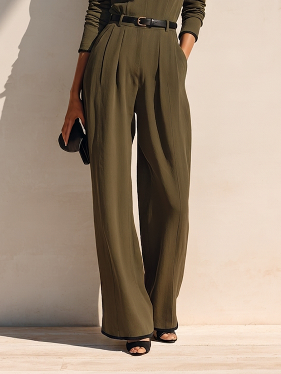 Women's Cotton-Blend Jumpsuit With V-Neck, Cold-Shoulder Cutout And Contrast Piping MDZ1358H4ZRK