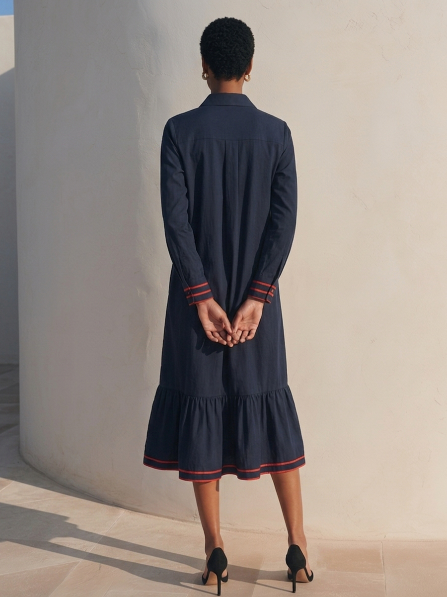 Women's Cotton-Blend Shirt-Style Dress With Contrast-Stripe Details MDZ1381H4ZRK