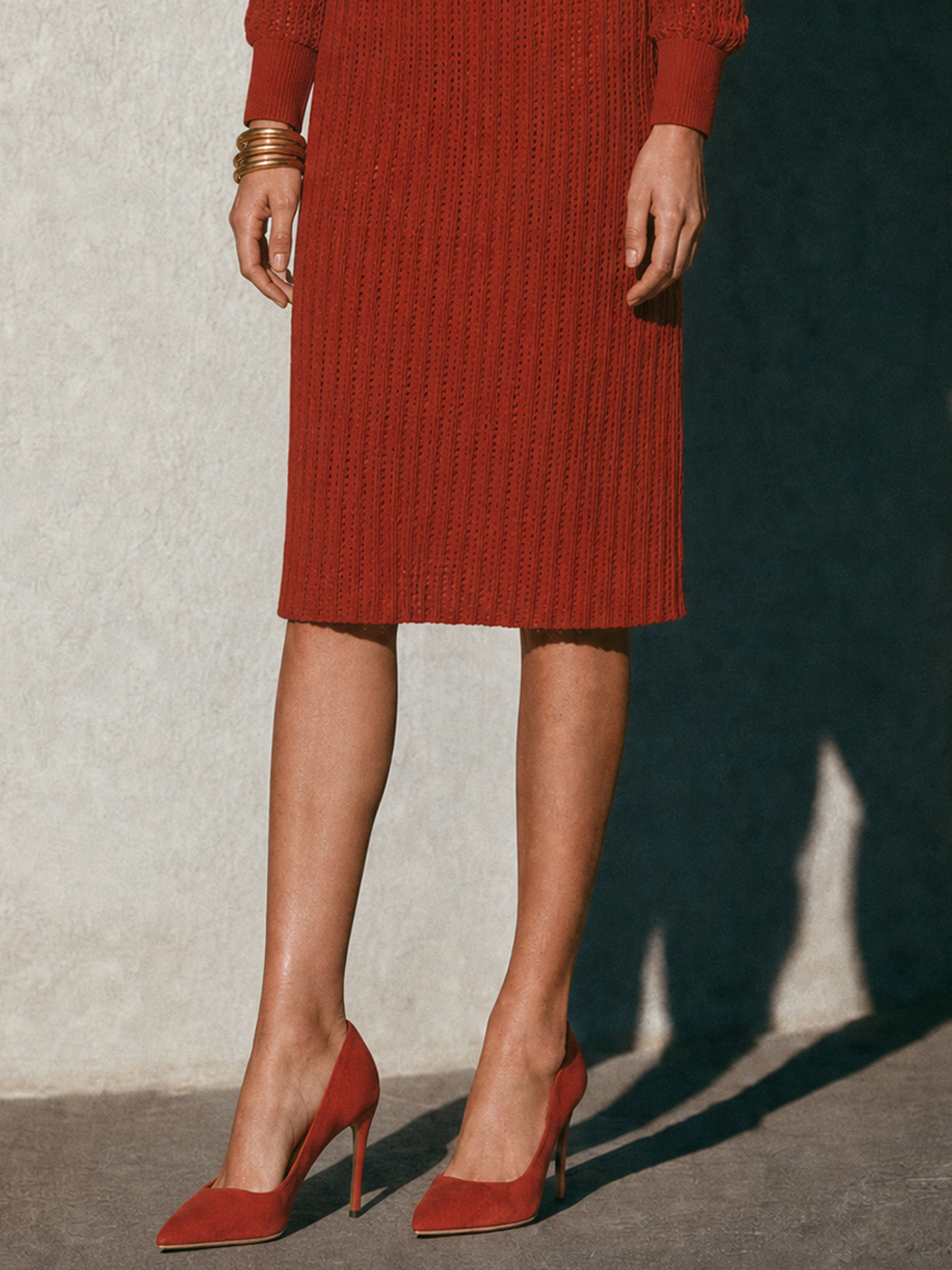Women's Vintage Quiet Luxury Cut-Out Stand-Collar Knit Midi Dress MDZ1389H0WY