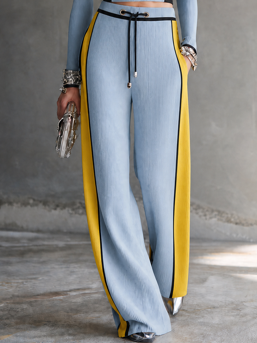 Women's Colorblock Sporty Knit Wide-Leg Pants Set MDZ1301H0GMJ