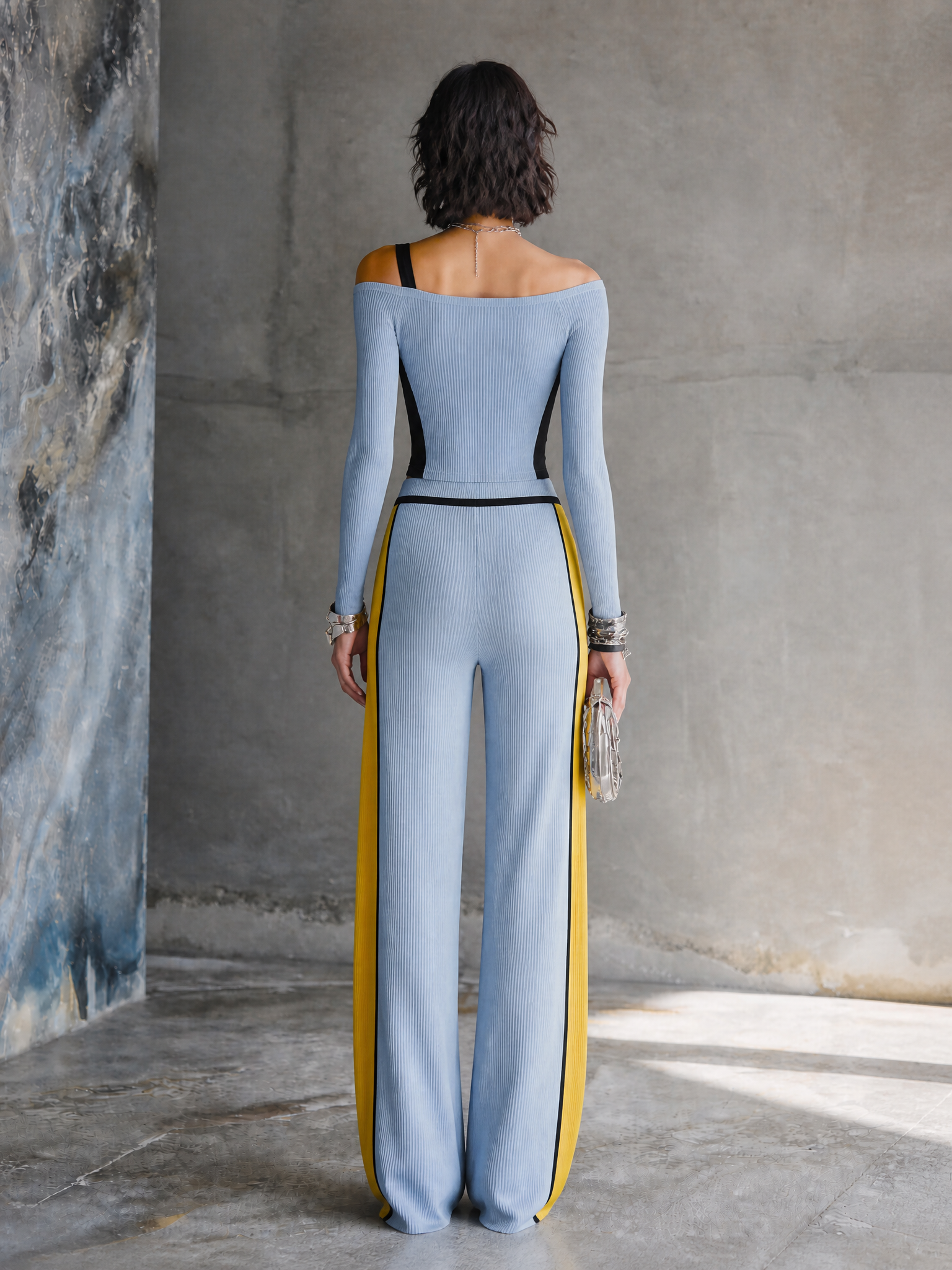 Women's Colorblock Sporty Knit Wide-Leg Pants Set MDZ1301H0GMJ