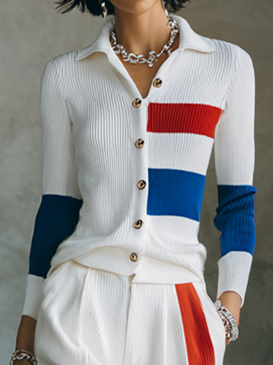 Women's Colorblock Commuter Knit Wide-Leg Pants Set MDZ1328H2GMJ