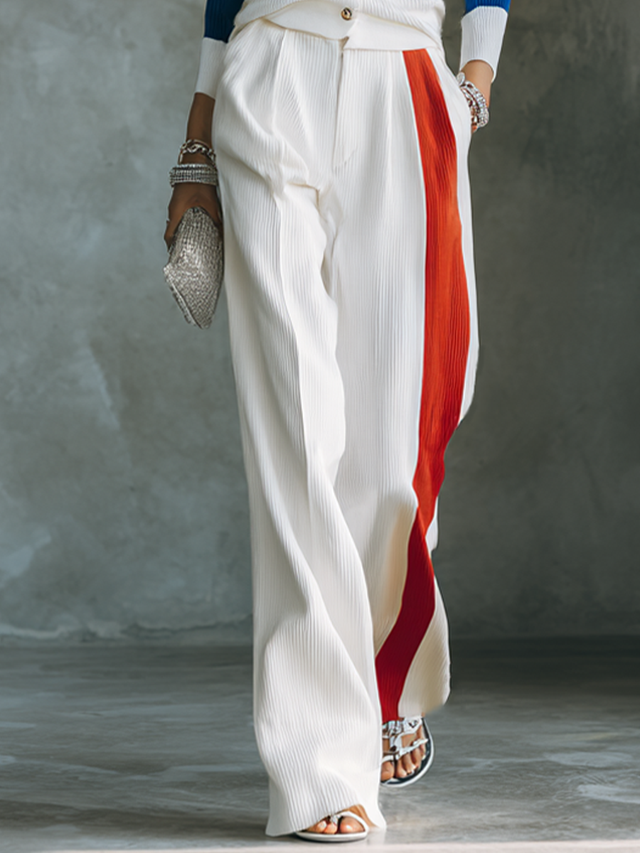 Women's Colorblock Commuter Knit Wide-Leg Pants Set MDZ1328H2GMJ