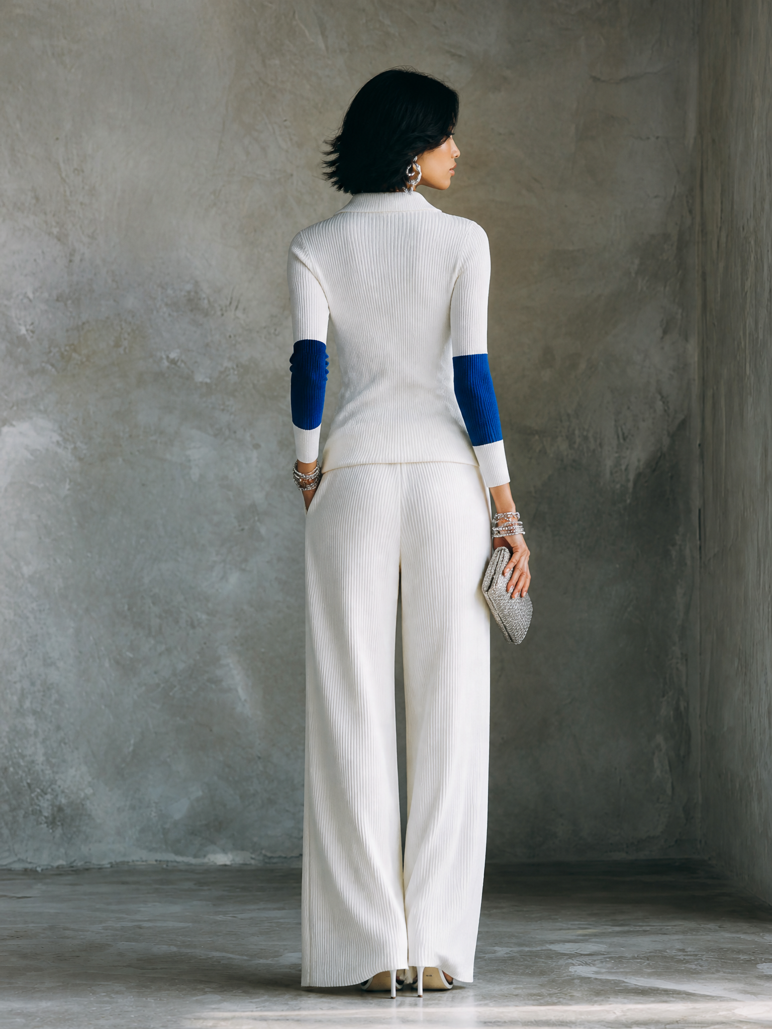 Women's Colorblock Commuter Knit Wide-Leg Pants Set MDZ1328H2GMJ