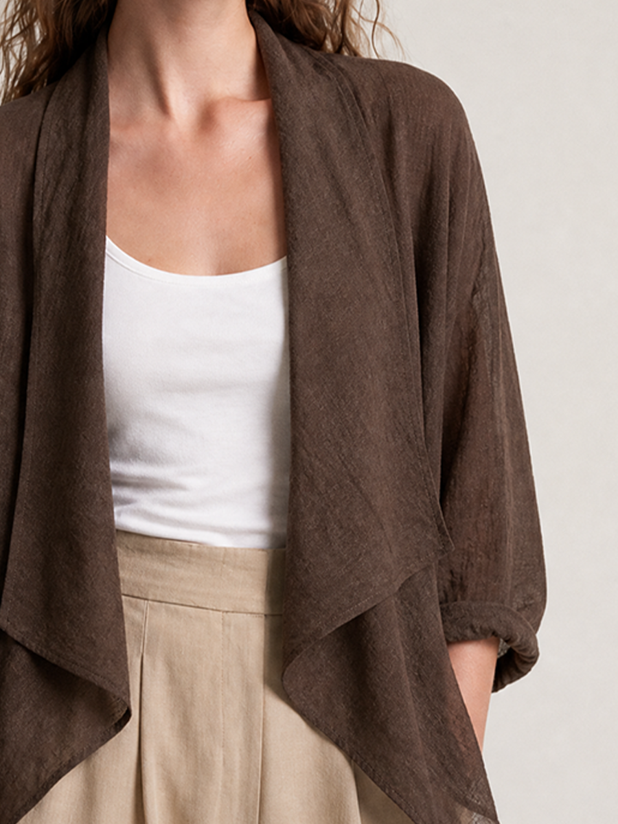 Women's Draped Lapel Linen Roll‑Sleeve Short Cardigan MDZ1478H0LYL