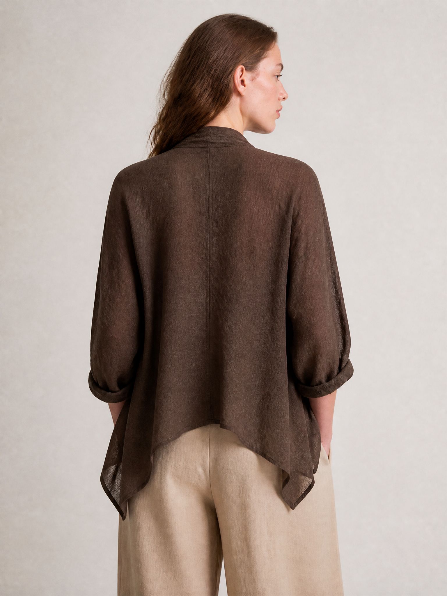 Women's Draped Lapel Linen Roll‑Sleeve Short Cardigan MDZ1478H0LYL