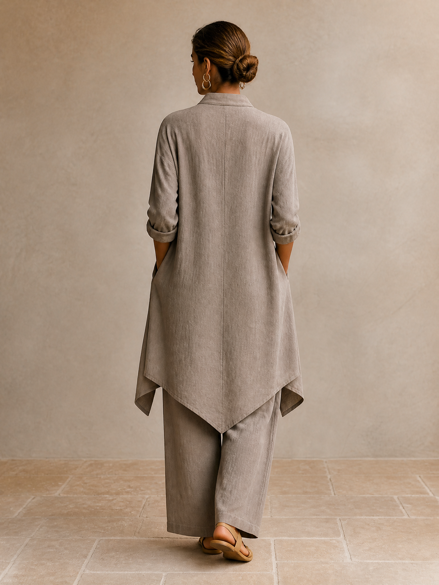 Women's Asymmetric Wrap Linen Vacation Two‑Piece Set MDZ1471H8LYL