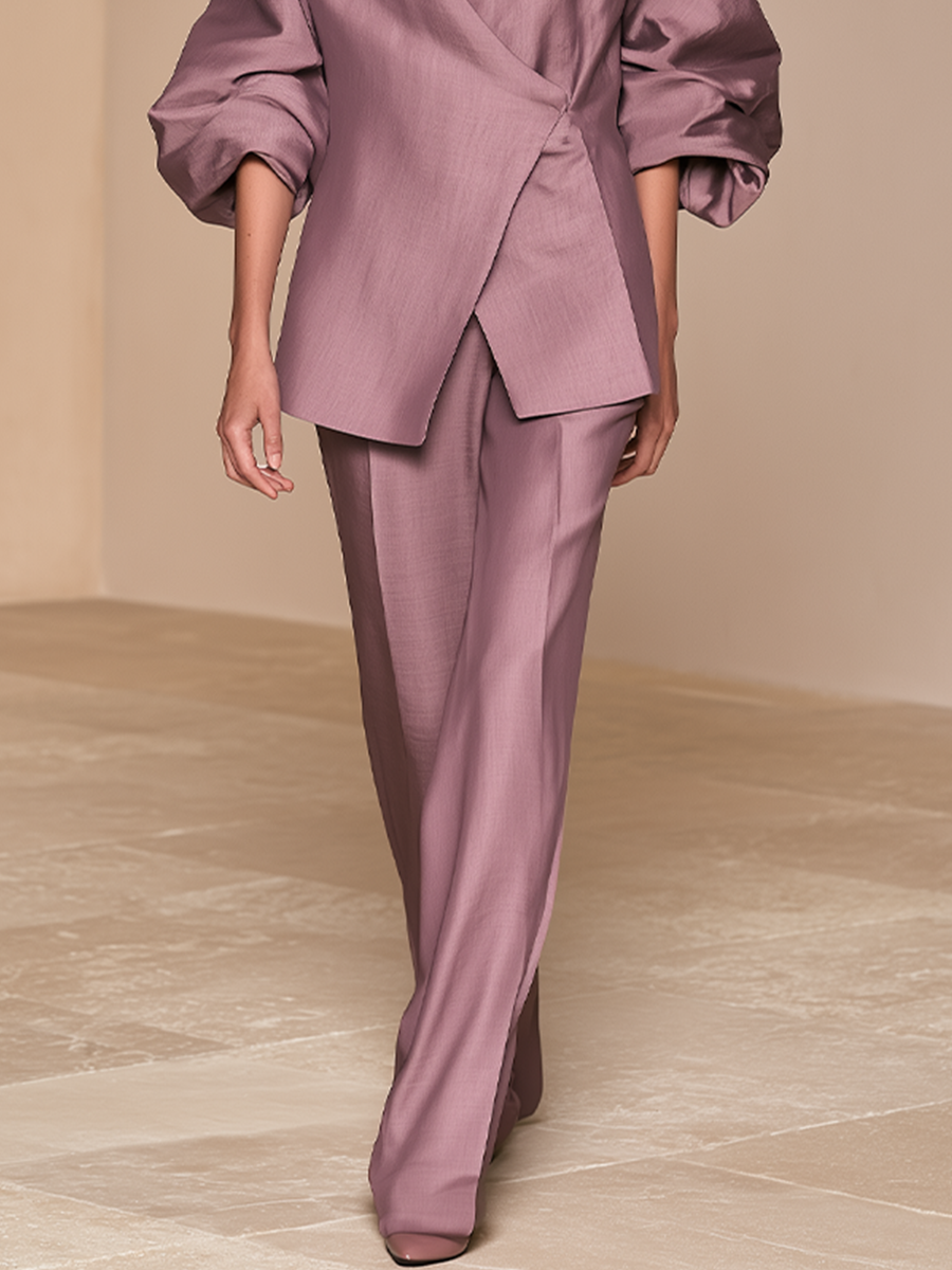 Women's Faux‑Two‑Piece Wrap Stand Collar Pant Set MDZ1434H3LYL