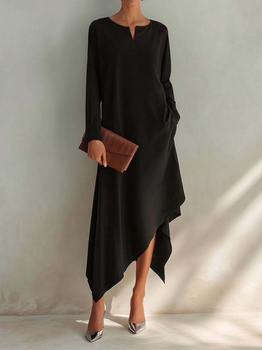 Women's Small V-Neck And Asymmetrical Hem Cotton-Blend Midi Dress MDZ1429H1ZRK