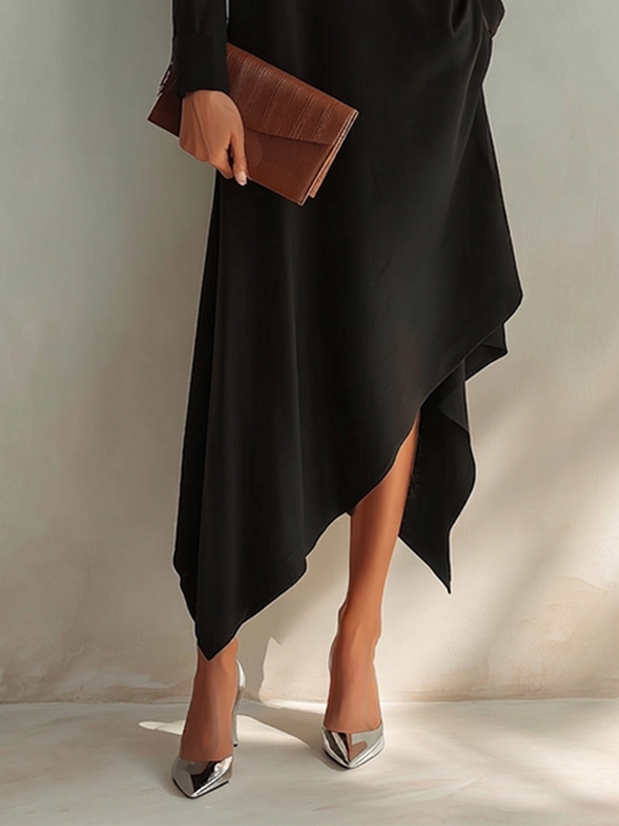 Women's Small V-Neck And Asymmetrical Hem Cotton-Blend Midi Dress MDZ1429H1ZRK