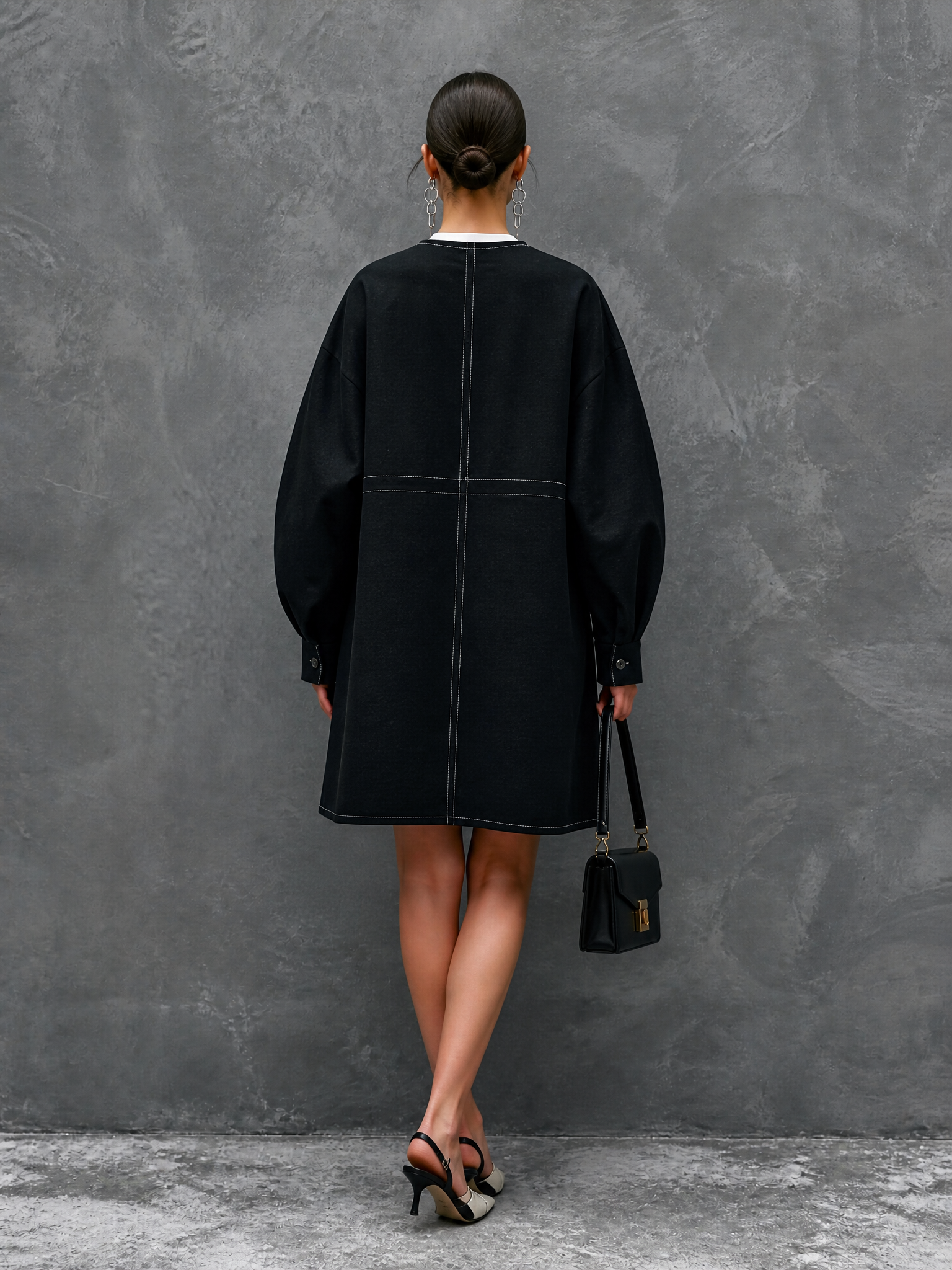 Women's Double-Collar Casual Contrast Stitch Mini Dress MDZ1437H4GMJ