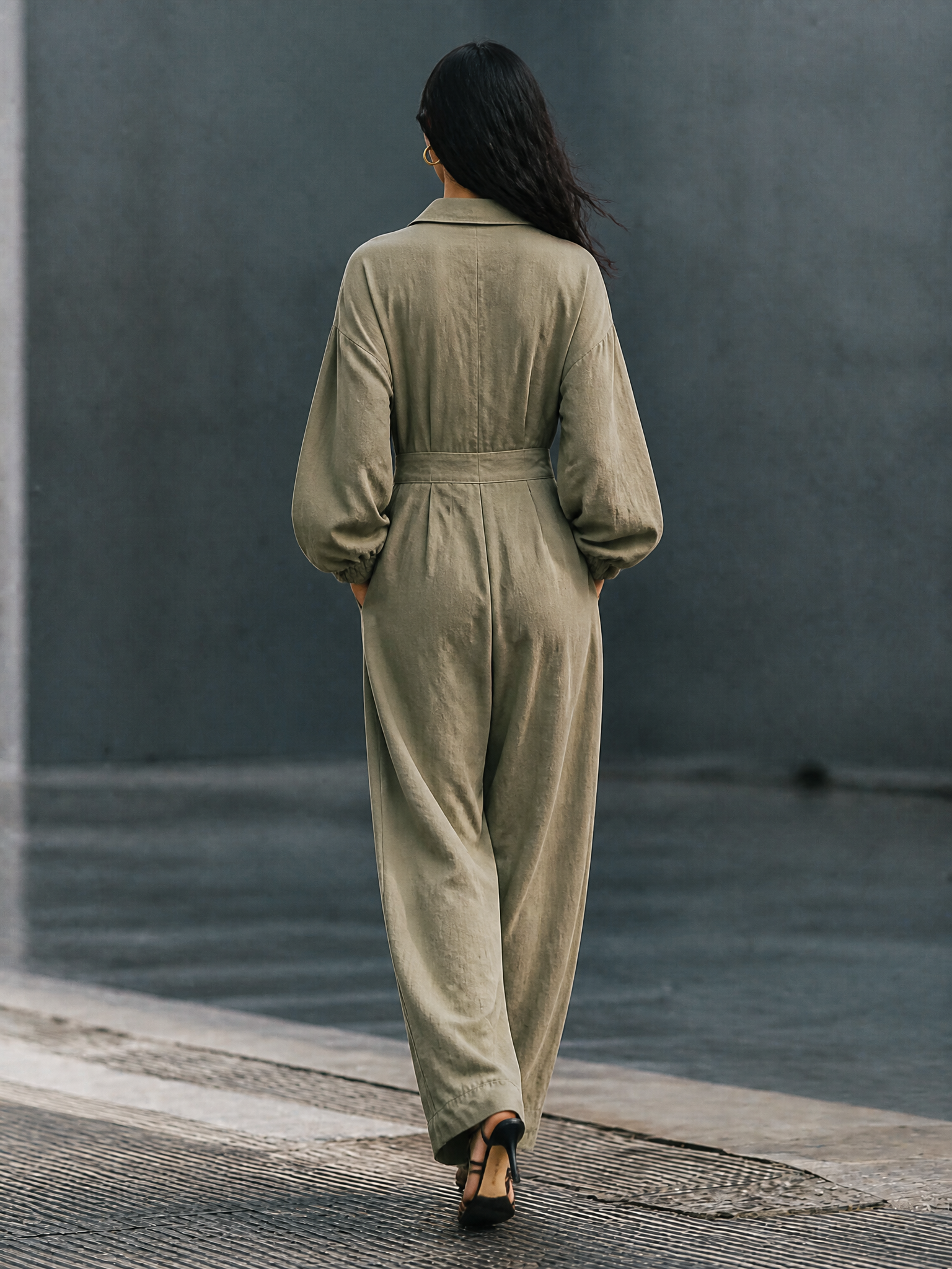Women's V-Neck Casual Cotton Linen Wide-Leg Jumpsuit MDZ1423H3GMJ