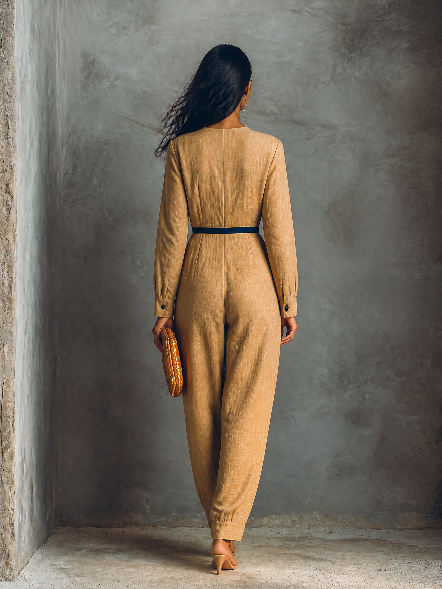Women's Contrast Trim Elegant Cotton Linen Jumpsuit MDZ1400H8GMJ