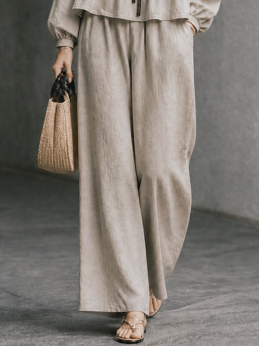Women's Ruffle Collar Contrast Tie Vacation Cotton Linen Pants Set MDZ1445H6GMJ
