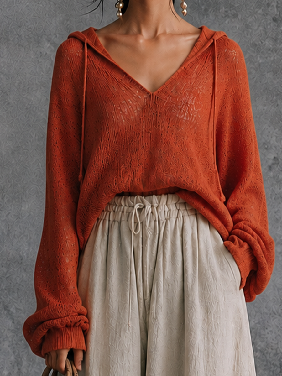 Women's Casual Knit Hooded Top Cotton Linen Wide-Leg Pants Set MDZ1457H5GMJ