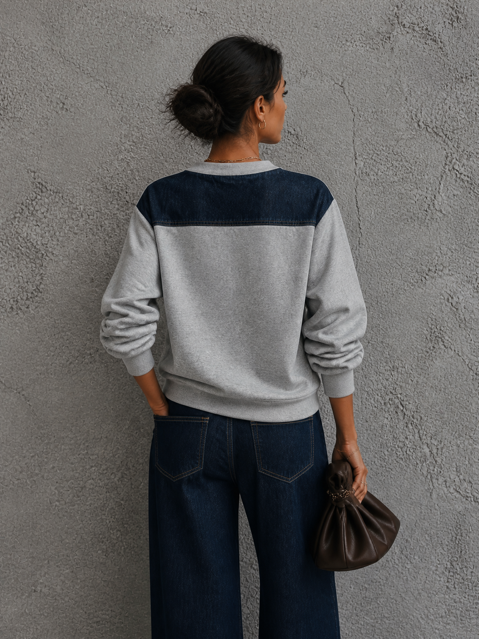 Women's Colorblock Casual Button-Front Long-Sleeve Top MDZ1417H1GMJ