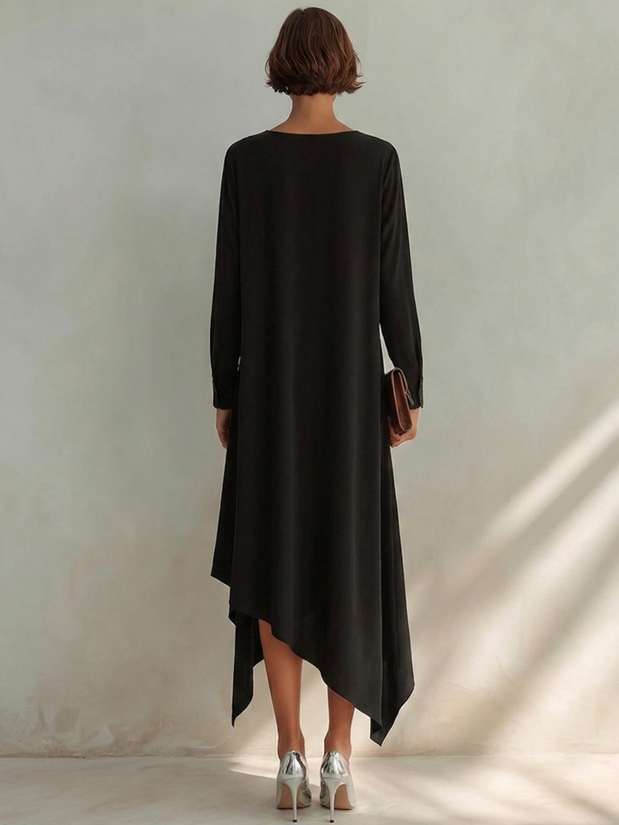 Women's Small V-Neck And Asymmetrical Hem Cotton-Blend Midi Dress MDZ1429H1ZRK