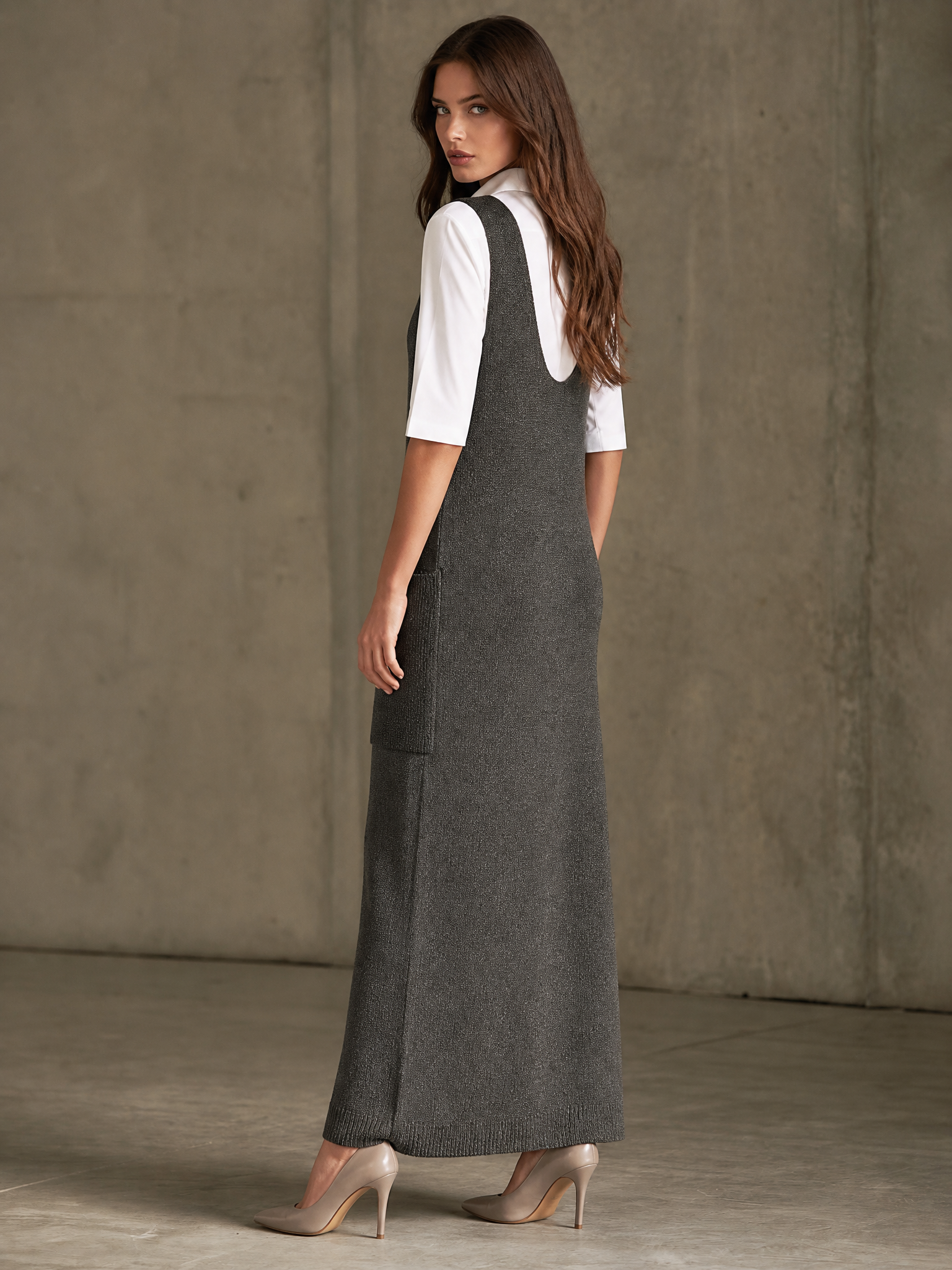 Women's Sleeveless Knit Vest Maxi Dress With Pocket ((Without Inner Layer) MDZ1752H6YZJ