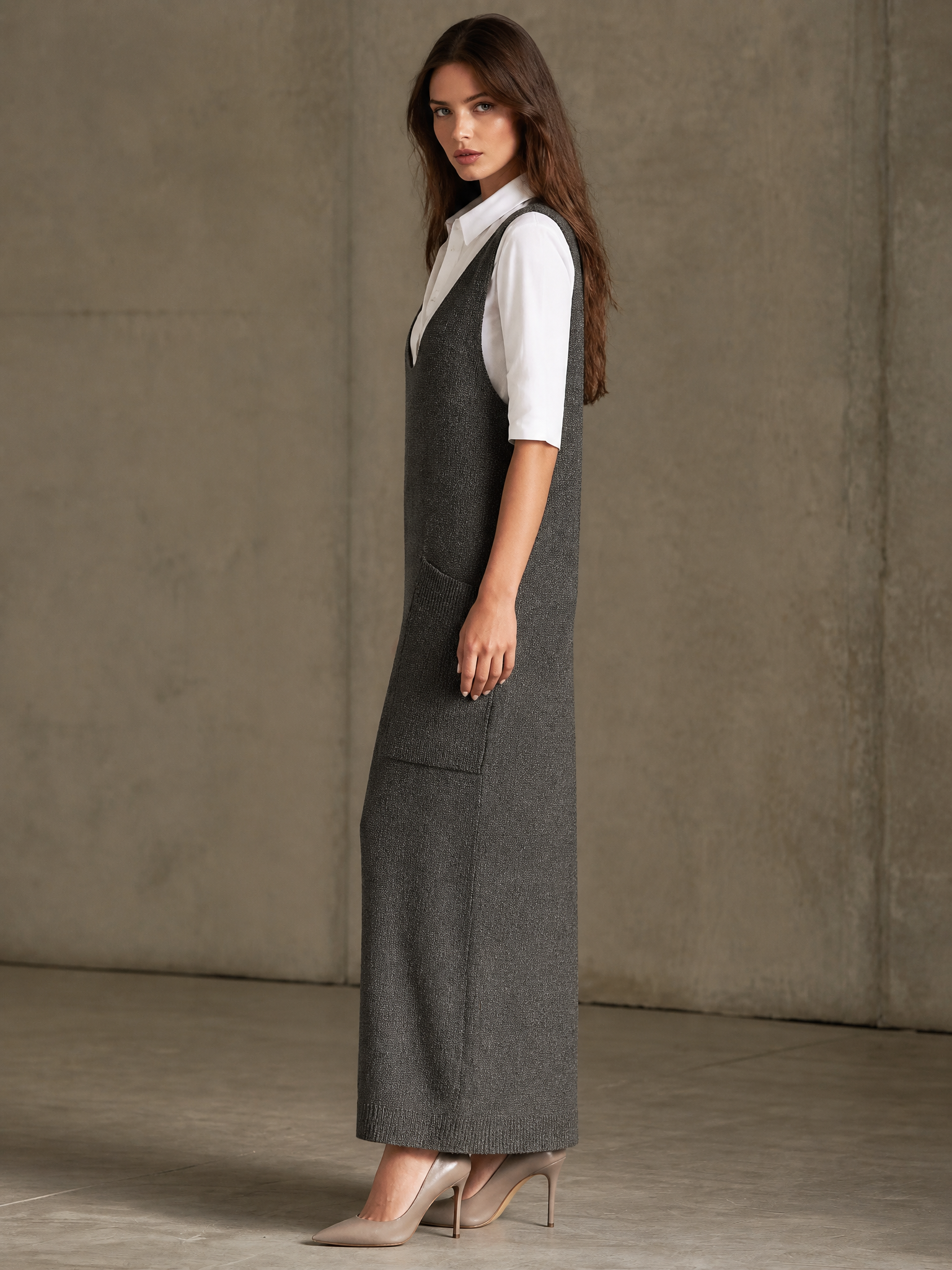 Women's Sleeveless Knit Vest Maxi Dress With Pocket ((Without Inner Layer) MDZ1752H6YZJ