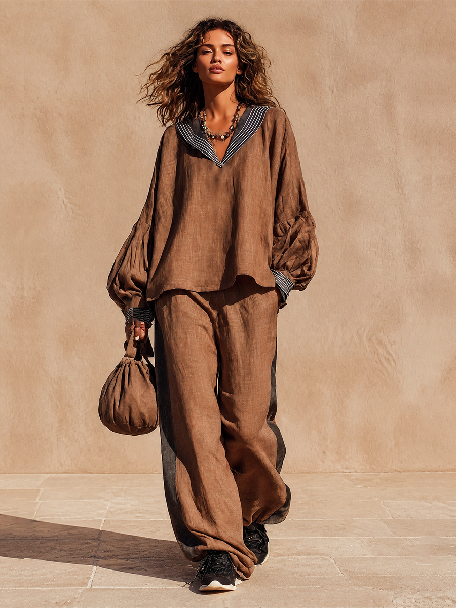 Women's Loose Linen Two‑Piece Set Vacation MDZ1798H3LYL