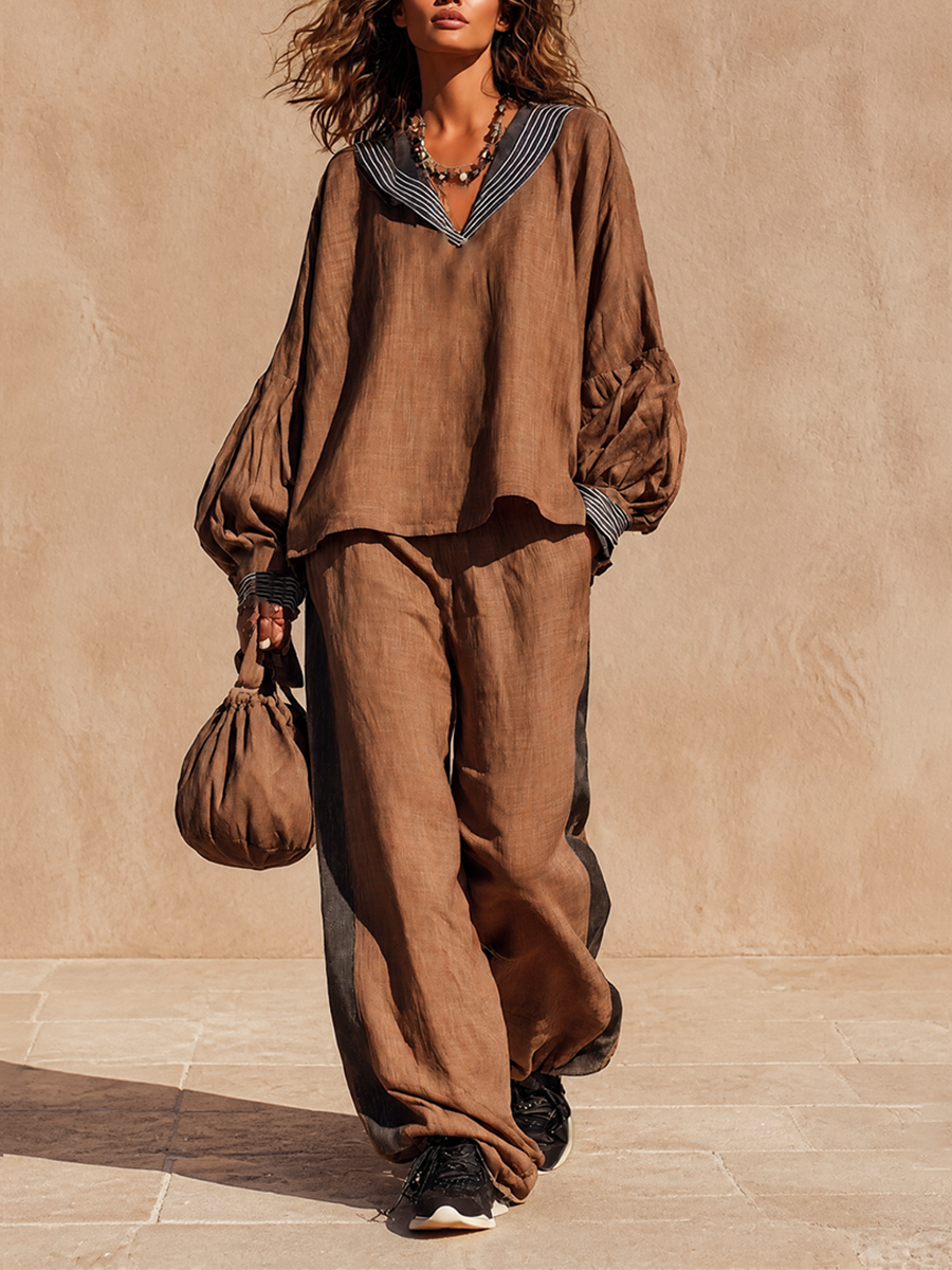 Women's Loose Linen Two‑Piece Set Vacation MDZ1798H3LYL