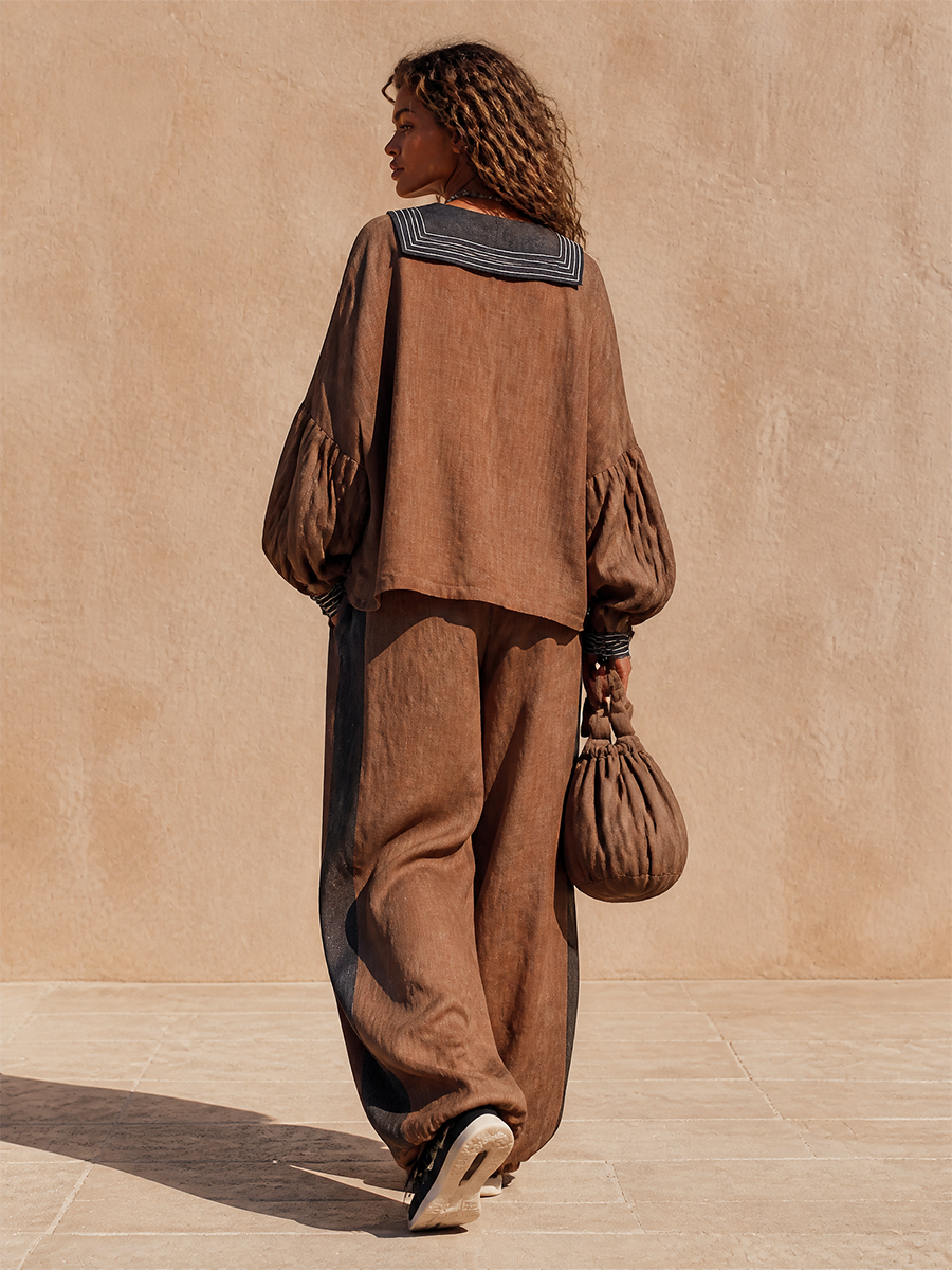 Women's Loose Linen Two‑Piece Set Vacation MDZ1798H3LYL