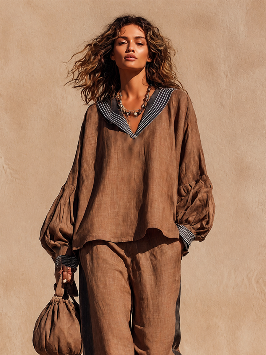 Women's Loose Linen Two‑Piece Set Vacation MDZ1798H3LYL