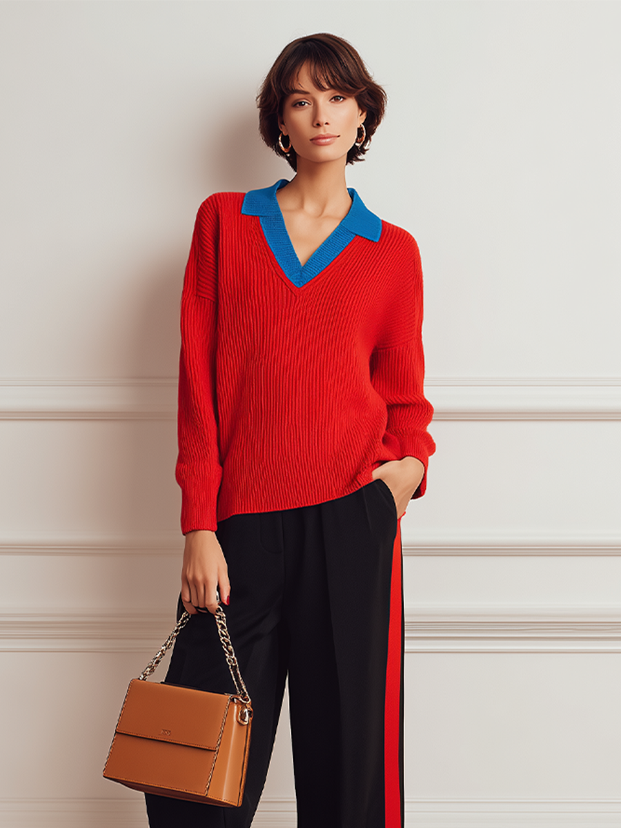 Women's Polo Collar Knit Outfit Business Casual MDZ1735H2LYL