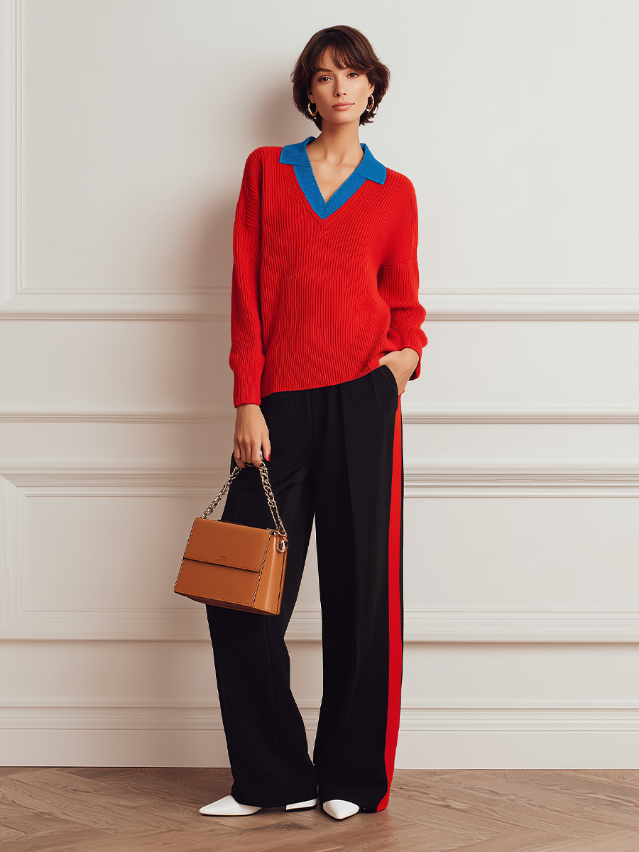Women's Polo Collar Knit Outfit Business Casual MDZ1735H2LYL