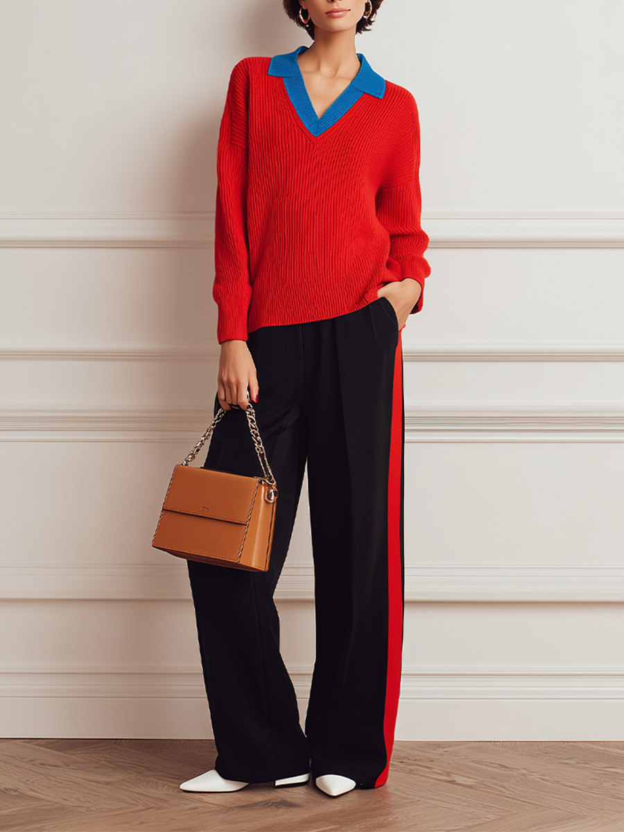 Women's Polo Collar Knit Outfit Business Casual MDZ1735H2LYL