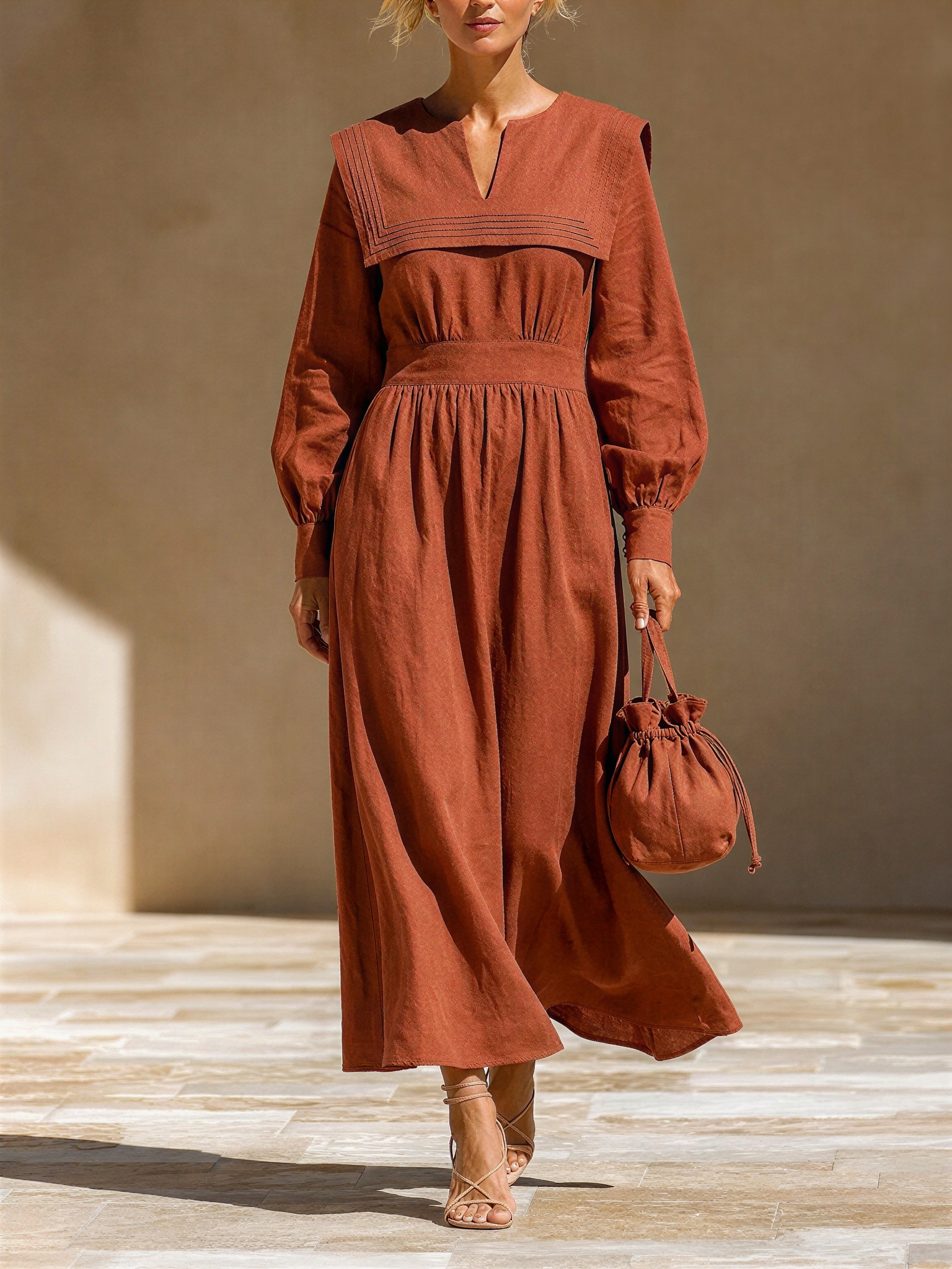 Women's Sailor Collar Linen Dress Resort Wear MDZ1787H0LYL
