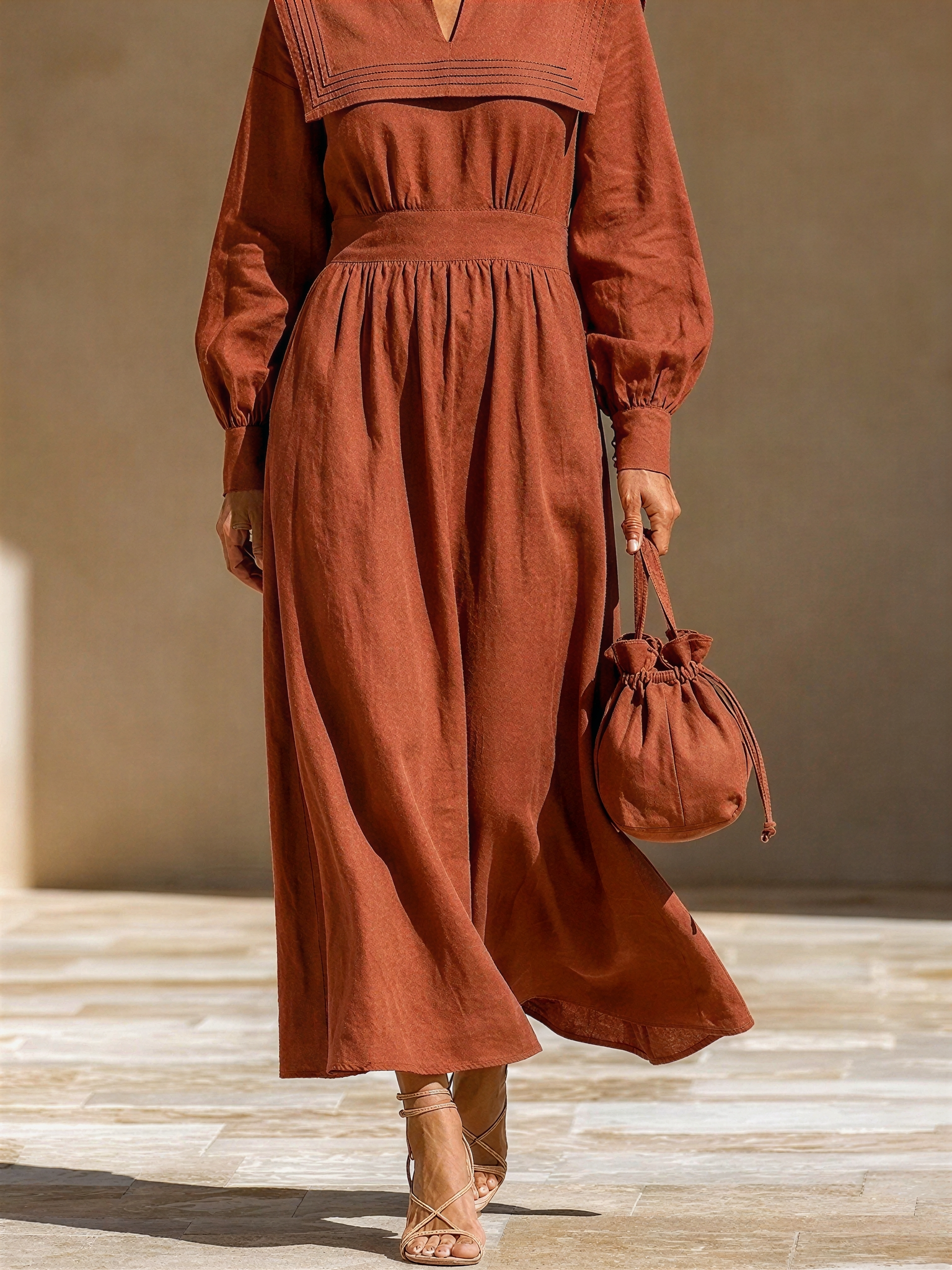 Women's Sailor Collar Linen Dress Resort Wear MDZ1787H0LYL