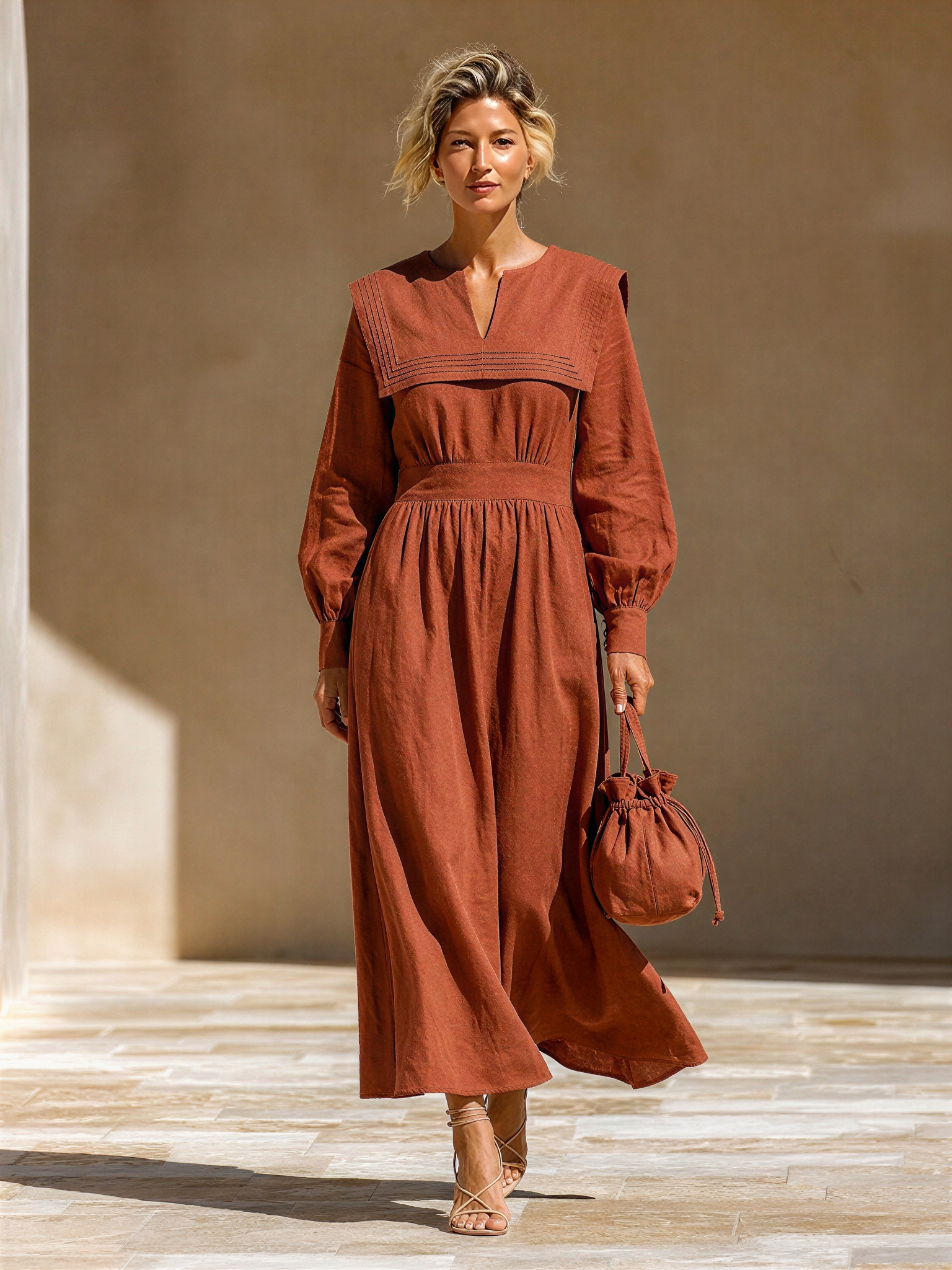 Women's Sailor Collar Linen Dress Resort Wear MDZ1787H0LYL