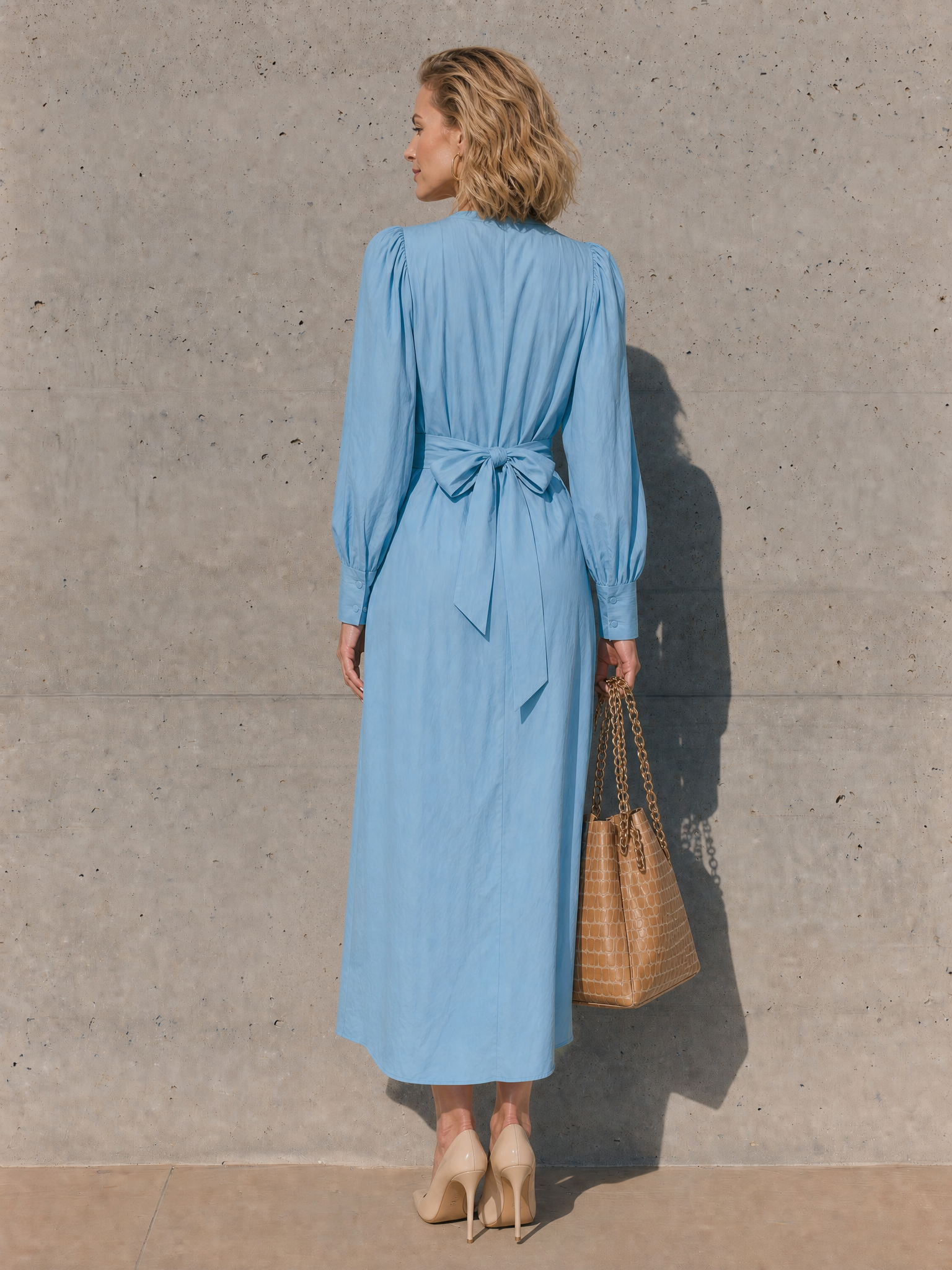 Women's V-Neck Wrap Long Sleeve Midi Dress MDZ1792H6YZJ
