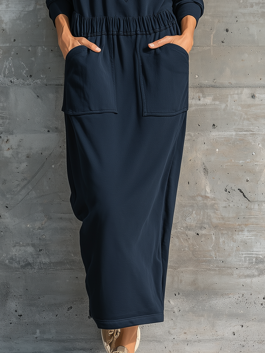 Women's Long Sleeve Collared Utility Maxi Dress With Pockets MDZ1725H0YZJ