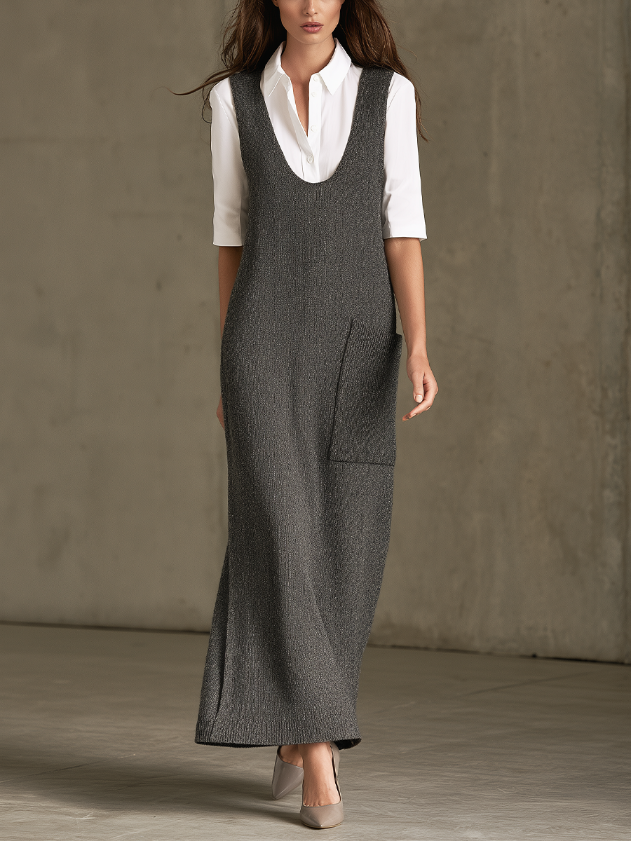 Women's Sleeveless Knit Vest Maxi Dress With Pocket ((Without Inner Layer) MDZ1752H6YZJ