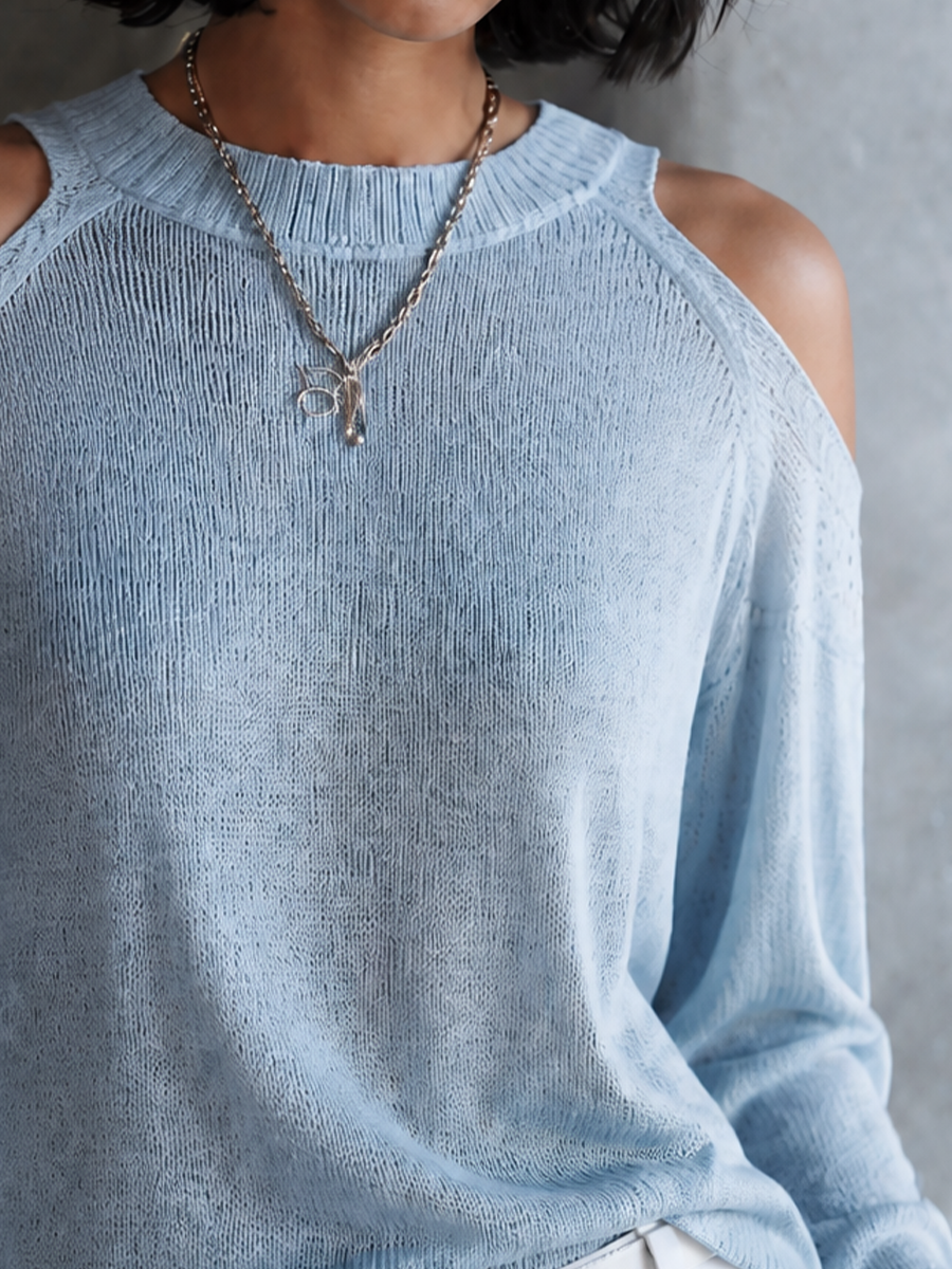 Women's Off-Shoulder Casual Knit Crewneck Top MDZ1765H9GMJ