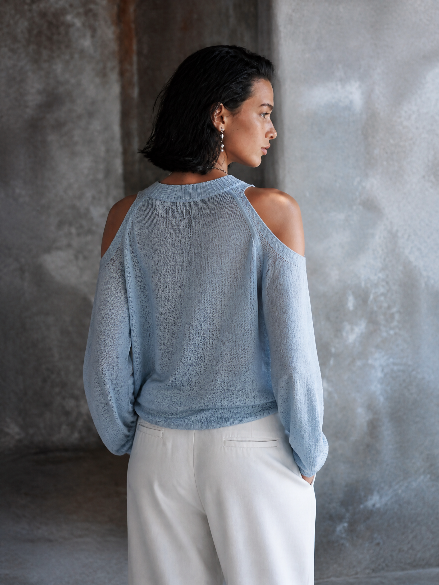 Women's Off-Shoulder Casual Knit Crewneck Top MDZ1765H9GMJ