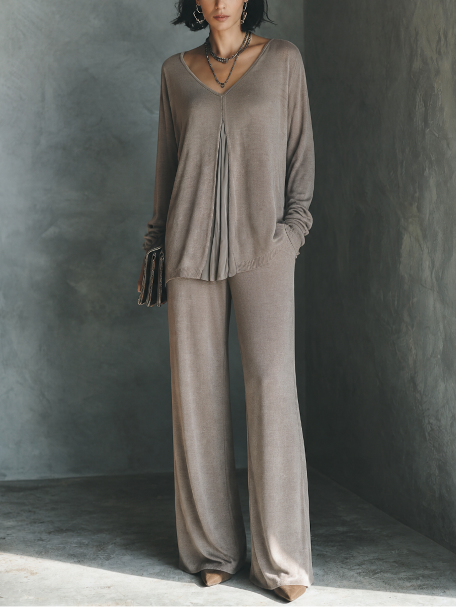 Women's Panel Design Commuter Top And Wide-Leg Pants Set MDZ1761H6GMJ
