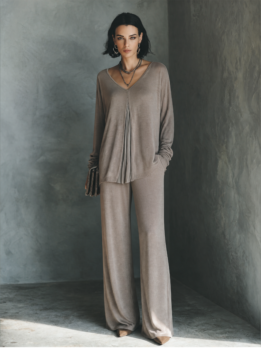 Women's Panel Design Commuter Top And Wide-Leg Pants Set MDZ1761H6GMJ