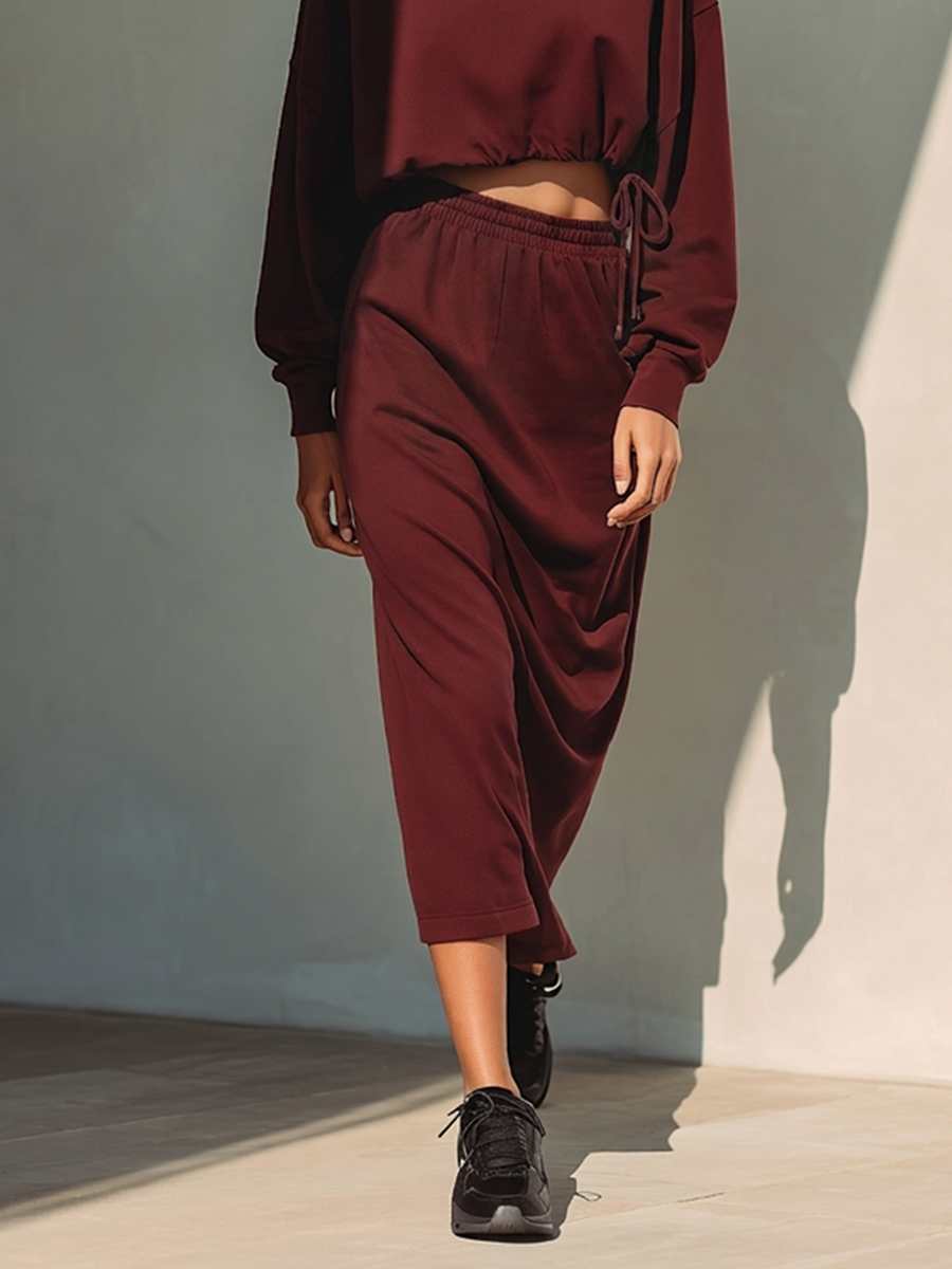 Women's Cotto Blend Set With Cropped Drawstring Sweatshirt & Maxi Skirt MDZ1809H3ZRK
