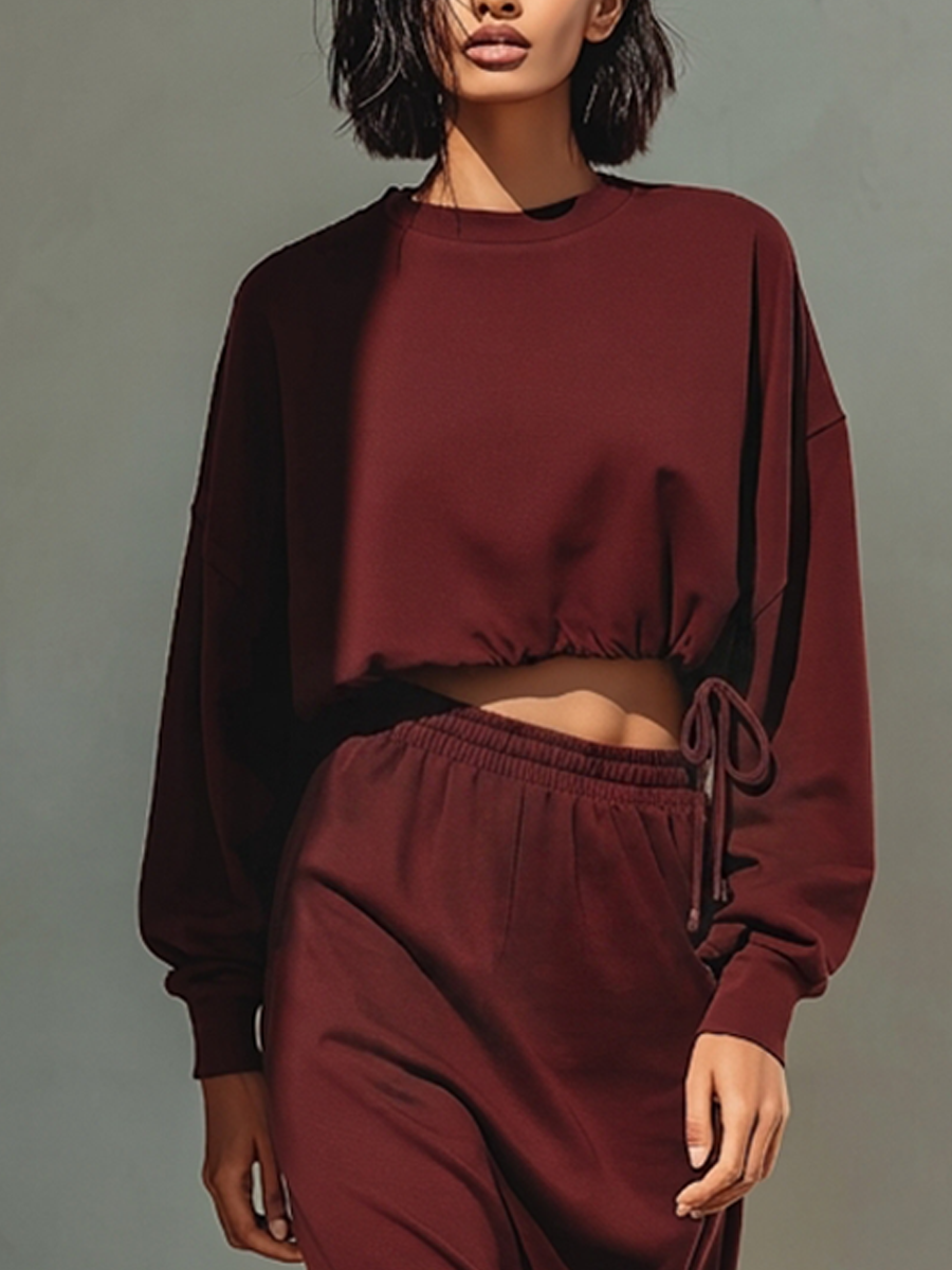 Women's Cotto Blend Set With Cropped Drawstring Sweatshirt & Maxi Skirt MDZ1809H3ZRK