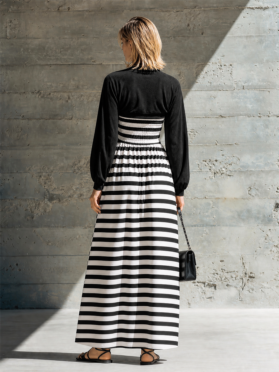 Women's Drawstring Waist Striped Maxi Dress MDZ1858H0LYL