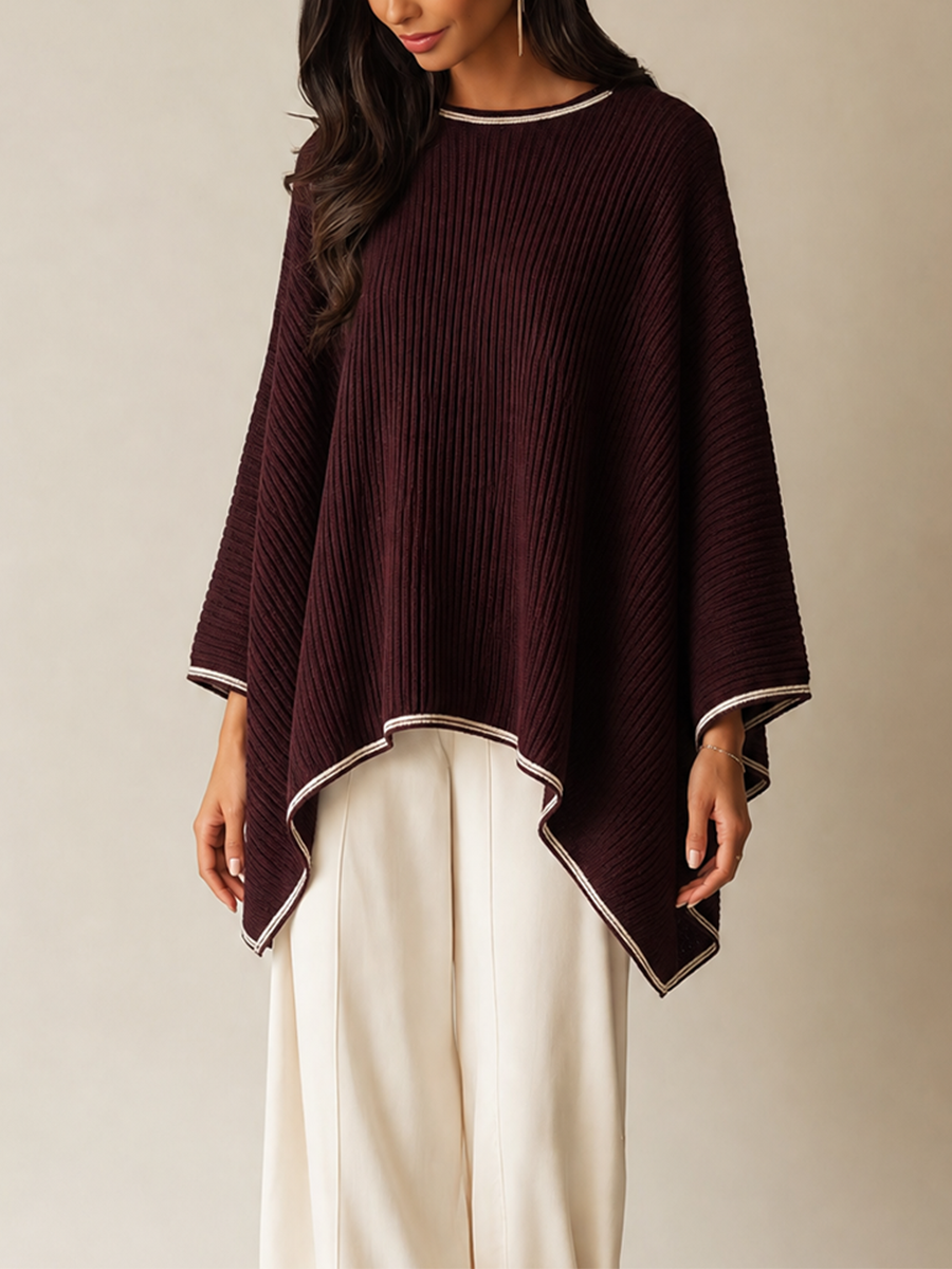 Women's Burgundy Knit Poncho For Cool‑Weather Wear MDZ1818H2LYL
