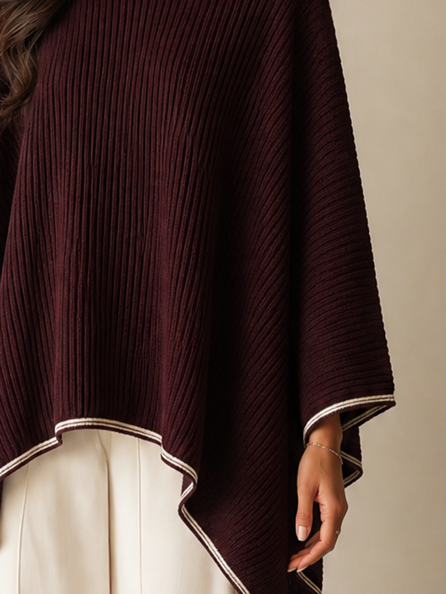 Women's Burgundy Knit Poncho For Cool‑Weather Wear MDZ1818H2LYL