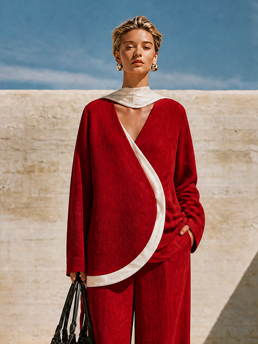 Women's Red Relaxed Two‑Piece Set For Casual Occasions MDZ1865H2LYL
