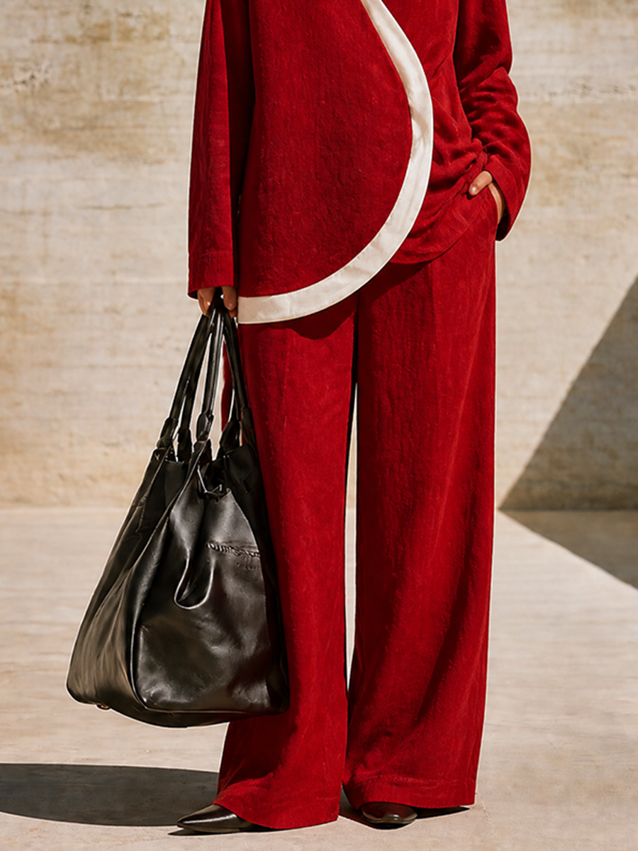 Women's Red Relaxed Two‑Piece Set For Casual Occasions MDZ1865H2LYL