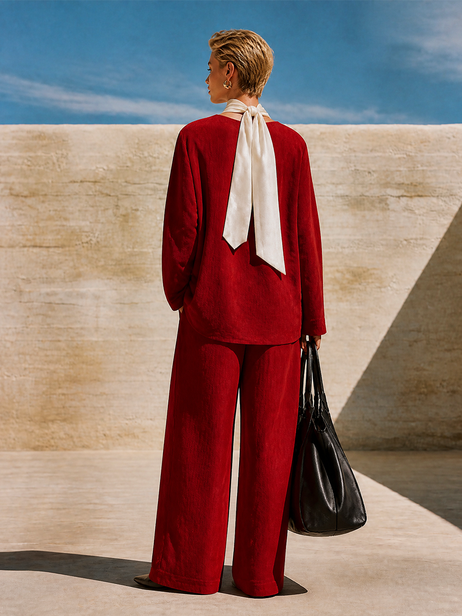 Women's Red Relaxed Two‑Piece Set For Casual Occasions MDZ1865H2LYL